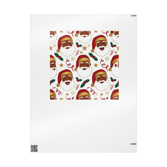 Black Santa Claus Wrapping Paper - Festive Holiday Gift Wrap with Holly & Ribbons