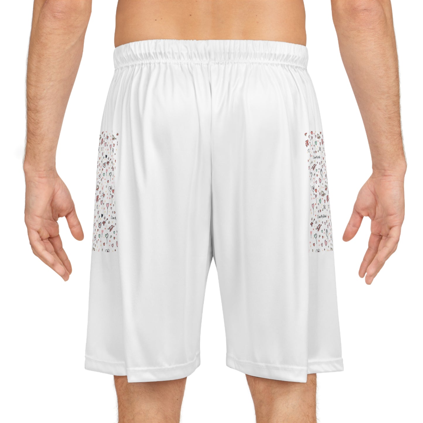 Basketball Shorts — White AOP Shorts with Confetti Pocket Panels
