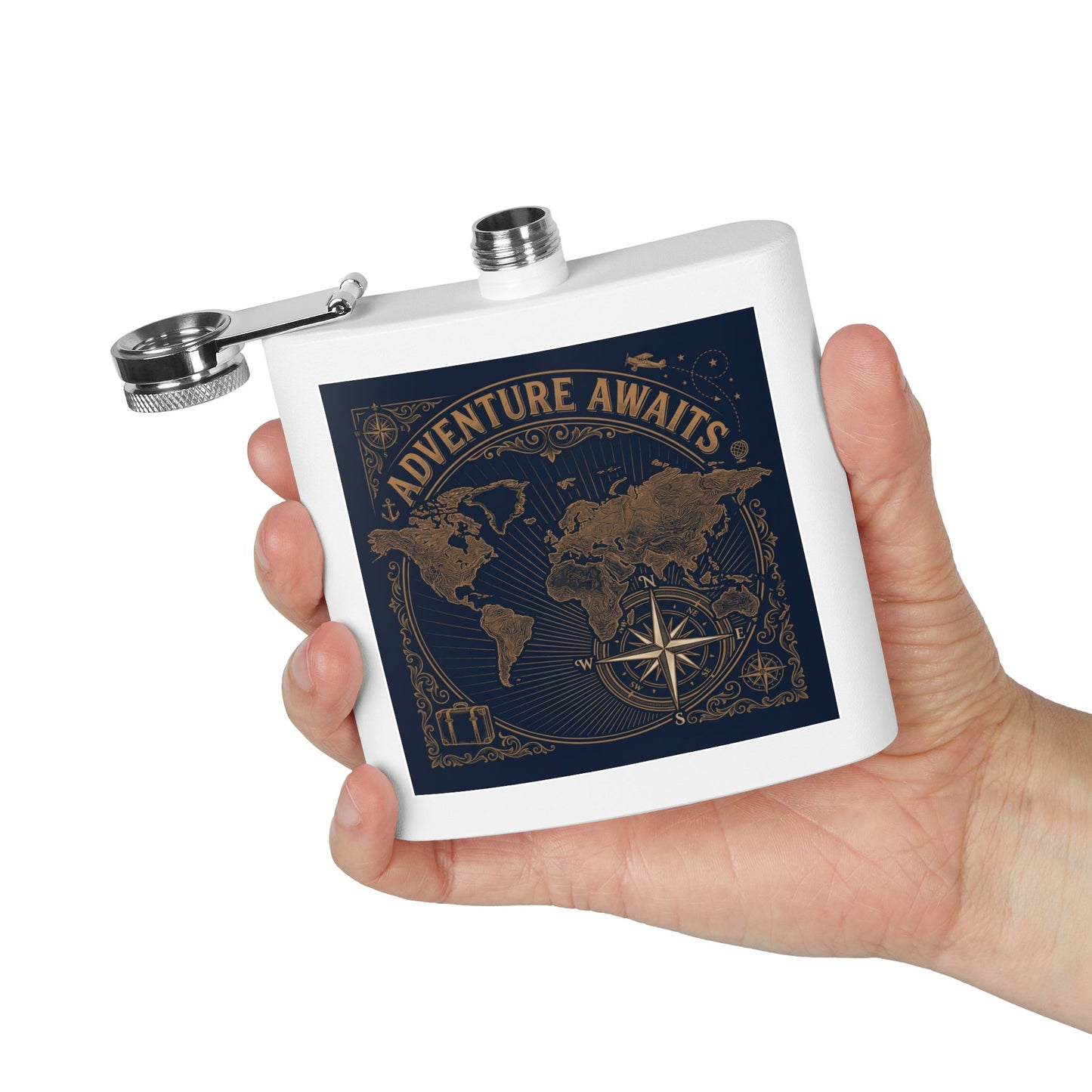 Adventure Awaits Flask — 6oz Stainless Steel Travel Hip Flask