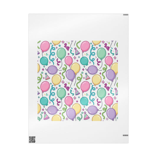 Birthday Balloons Wrapping Paper – Pastel Party Gift Wrap Roll