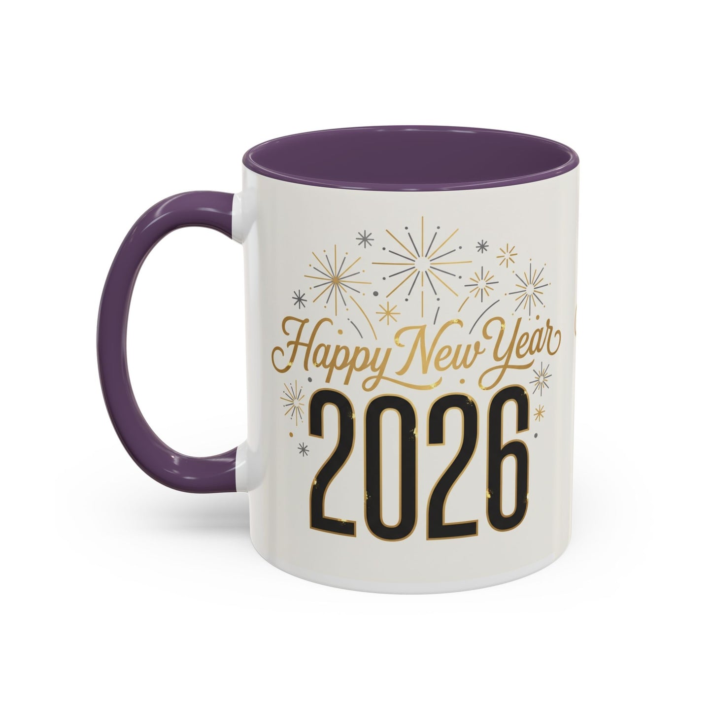 Happy New Year 2026 Accent Coffee Mug — Festive Sparkle 11/15oz
