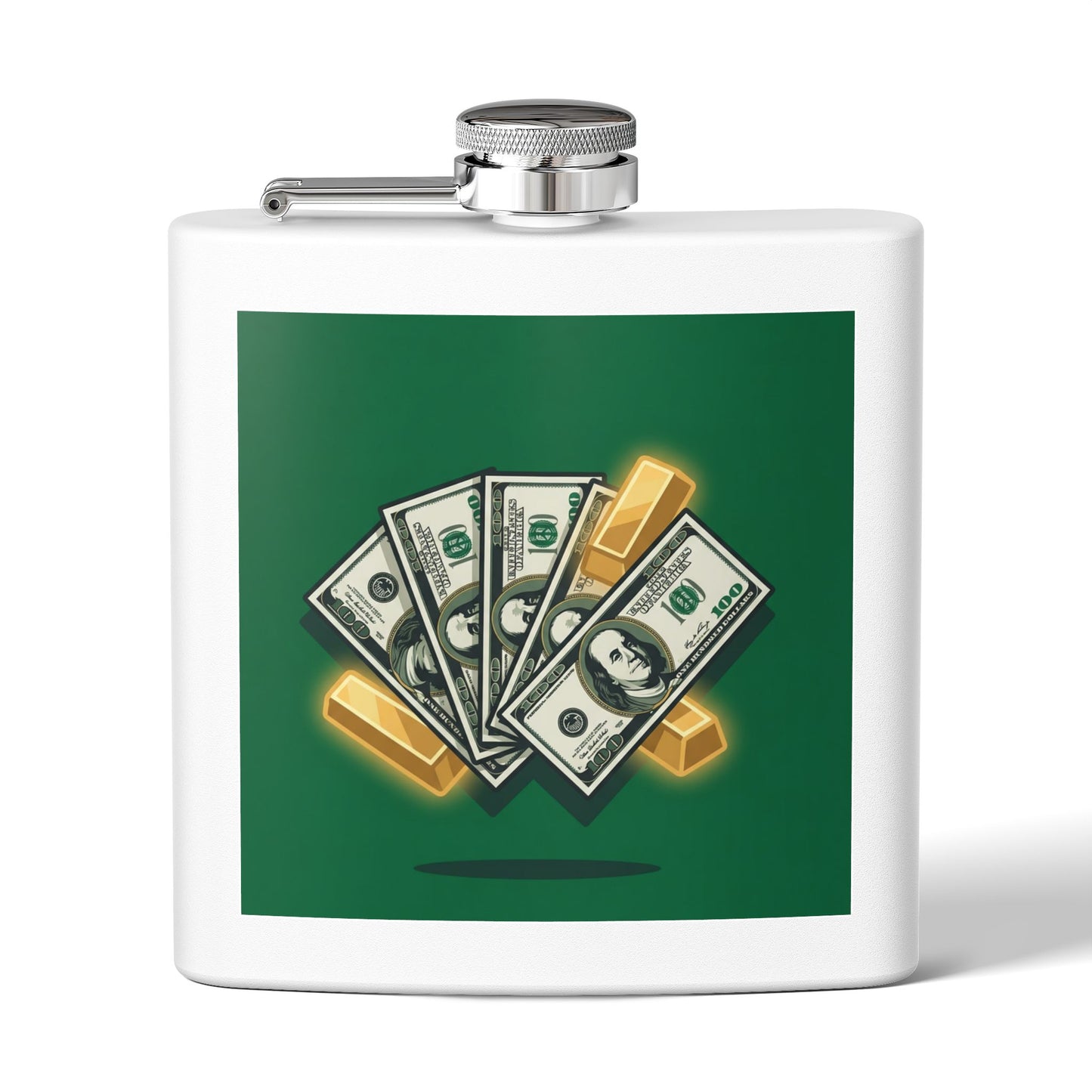 Money & Gold Flask — 6oz Stainless Steel Pocket Hip Flask