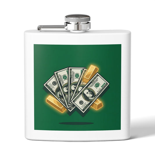 Money & Gold Flask — 6oz Stainless Steel Pocket Hip Flask