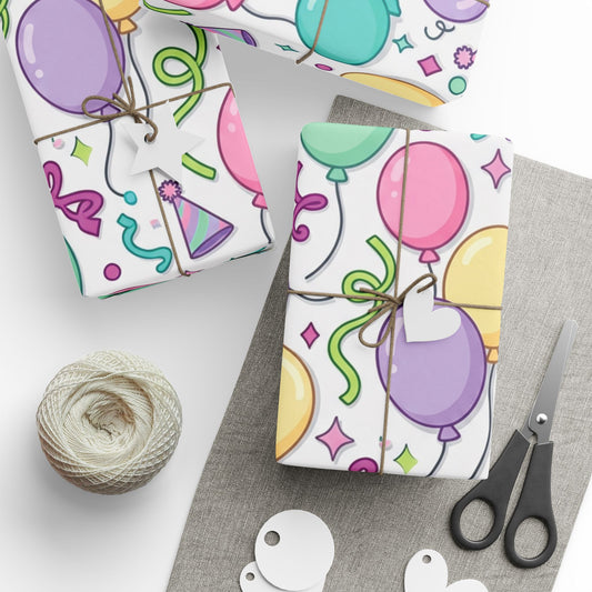 Birthday Balloons Wrapping Paper – Pastel Party Gift Wrap Roll