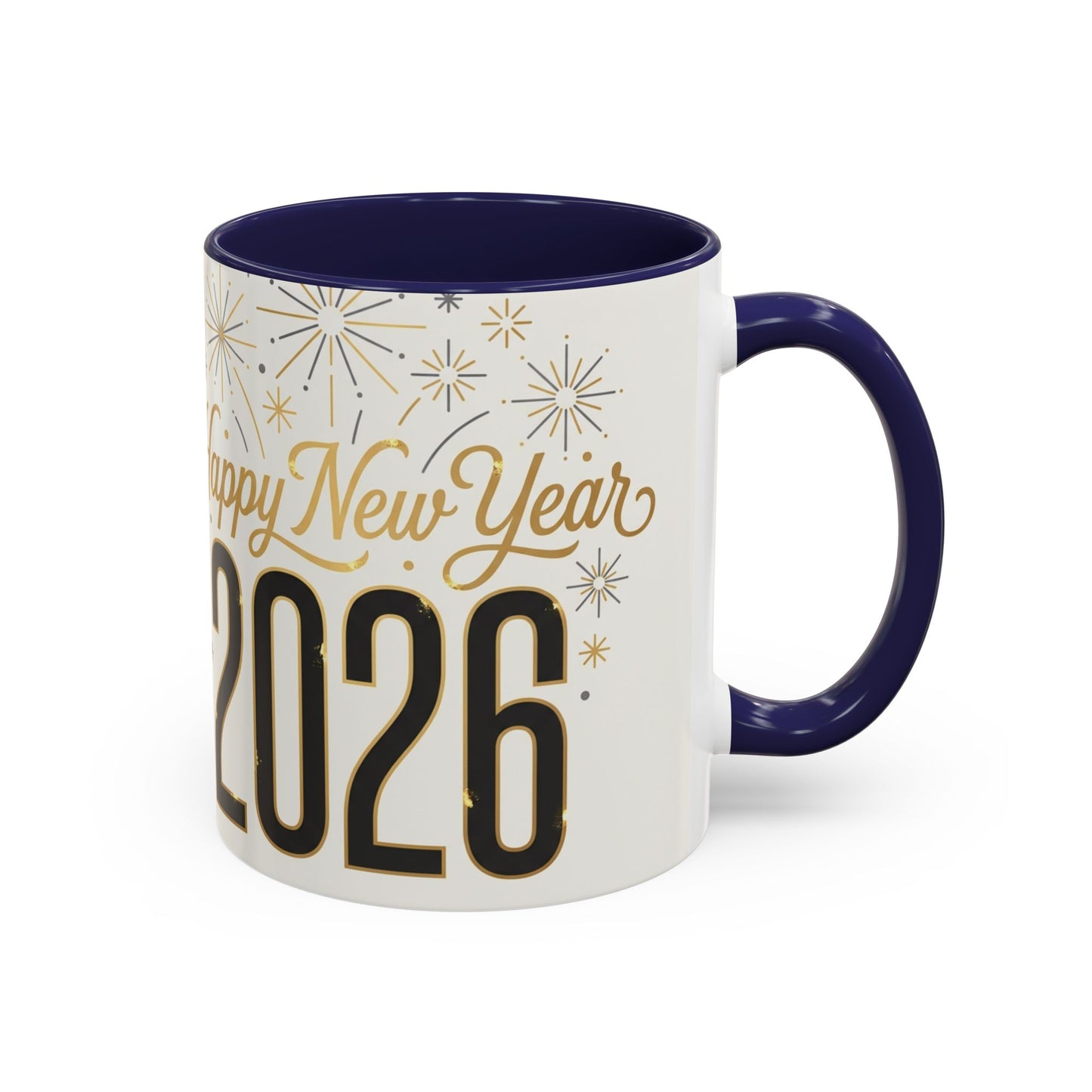 Happy New Year 2026 Accent Coffee Mug — Festive Sparkle 11/15oz