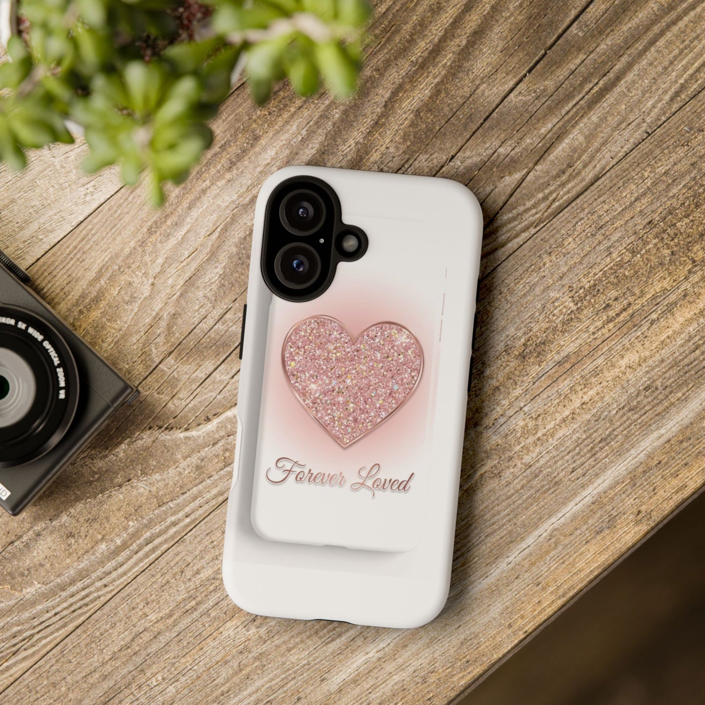Phone Case — Pink Glitter Heart "Forever Loved" Protective Tough Case