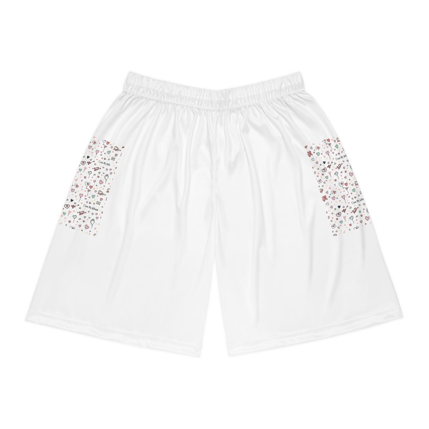 Basketball Shorts — White AOP Shorts with Confetti Pocket Panels