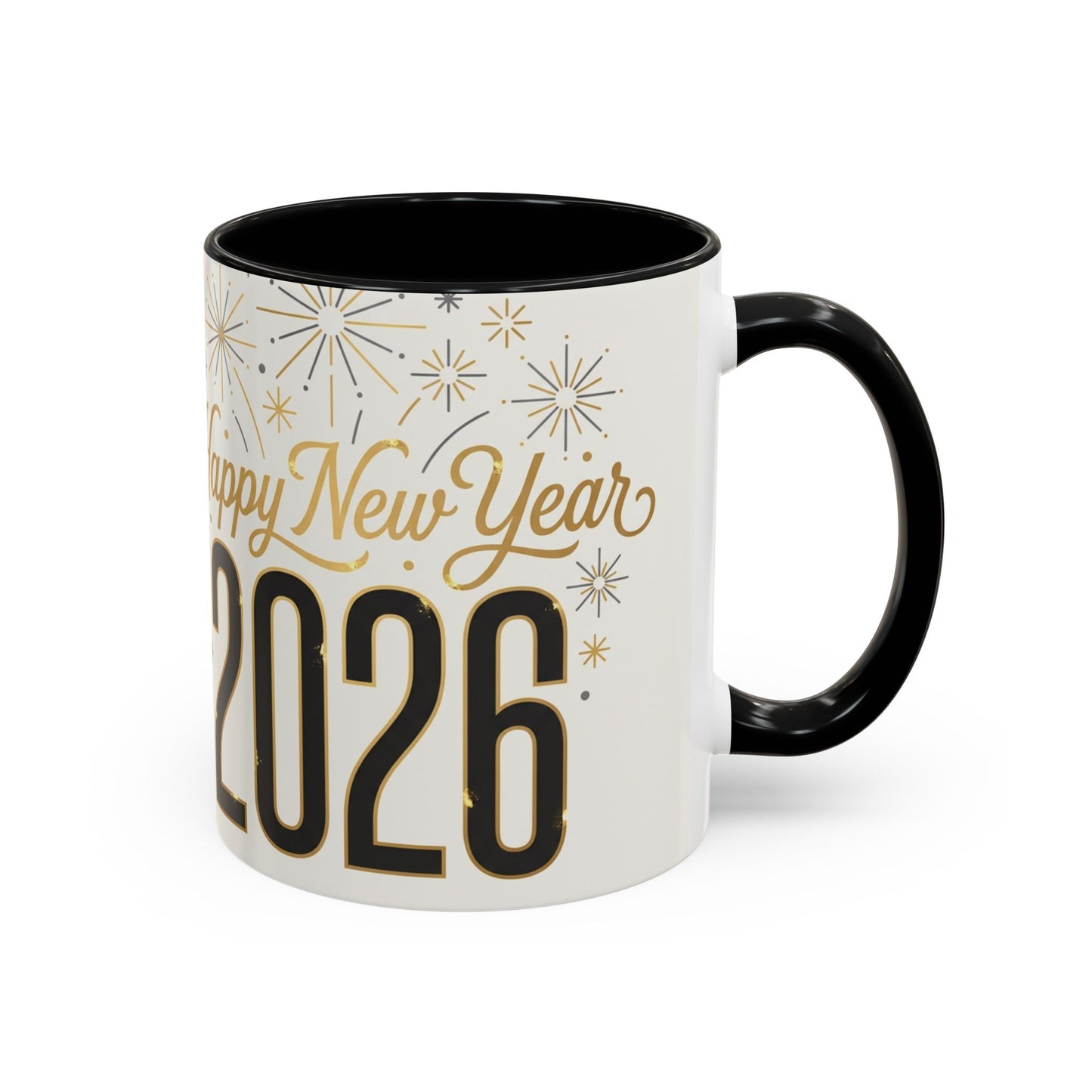 Happy New Year 2026 Accent Coffee Mug — Festive Sparkle 11/15oz