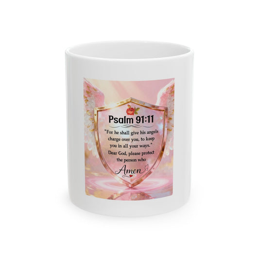 Angel Protection Ceramic Mug – Psalm 91:11 Inspirational Coffee Cup