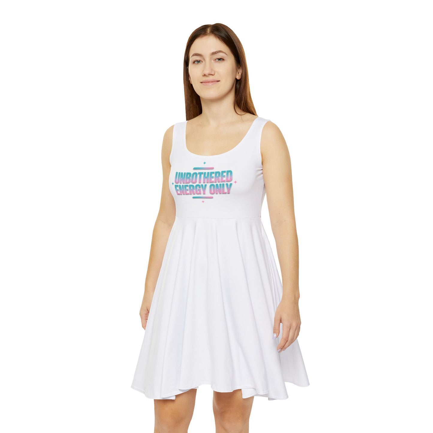 Skater Dress — “Unbothered Energy Only” Retro Text Casual Dress