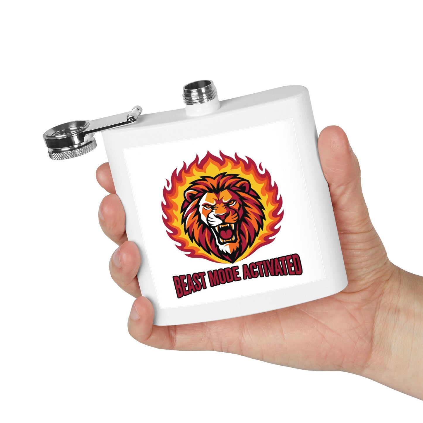 Flask — 'Beast Mode Activated' Lion Stainless Steel Hip Flask (6oz)