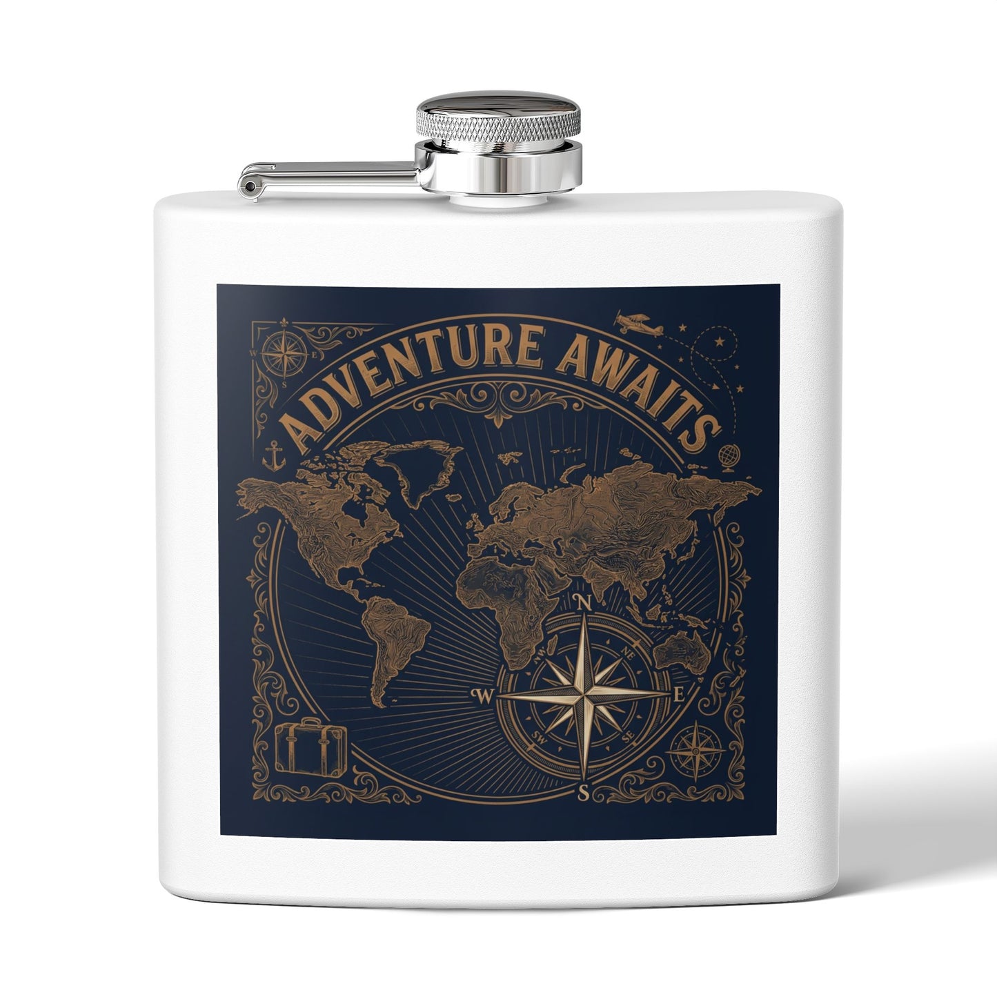 Adventure Awaits Flask — 6oz Stainless Steel Travel Hip Flask