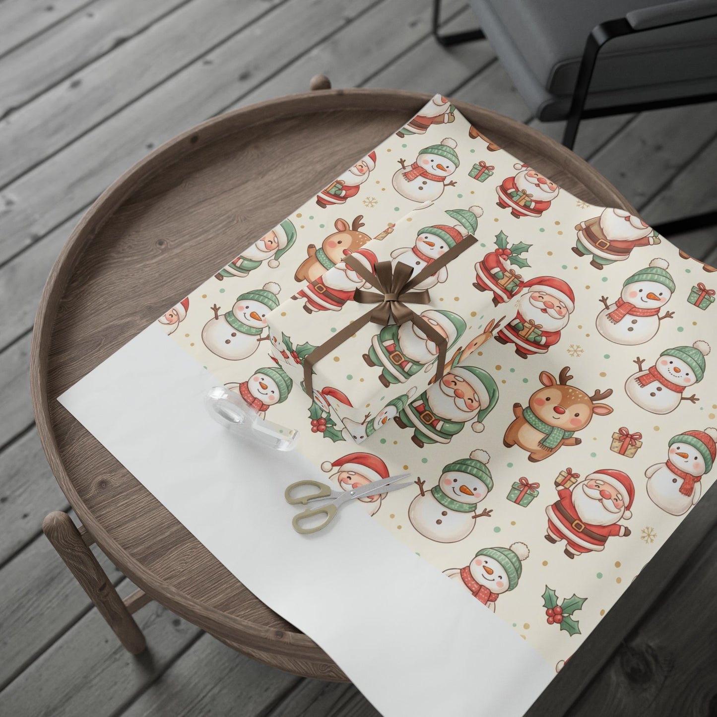 Christmas Gift Wrap Paper — Cute Santa, Reindeer & Snowman Pattern