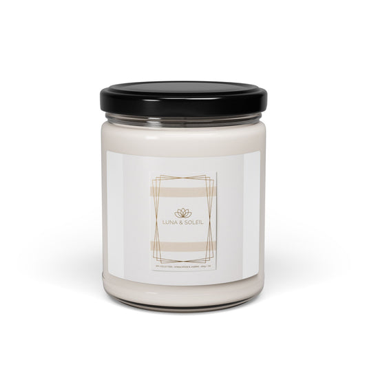 Luxury Scented Soy Candle 9oz — Clean White Jar with Gold Label (Aromatherapy Gift)