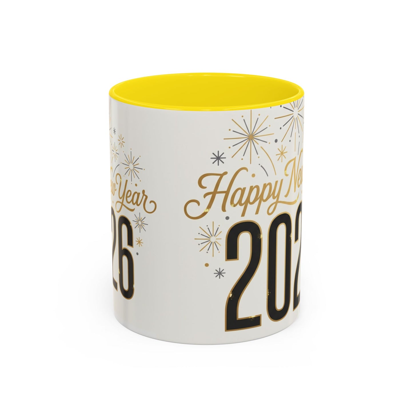 Happy New Year 2026 Accent Coffee Mug — Festive Sparkle 11/15oz
