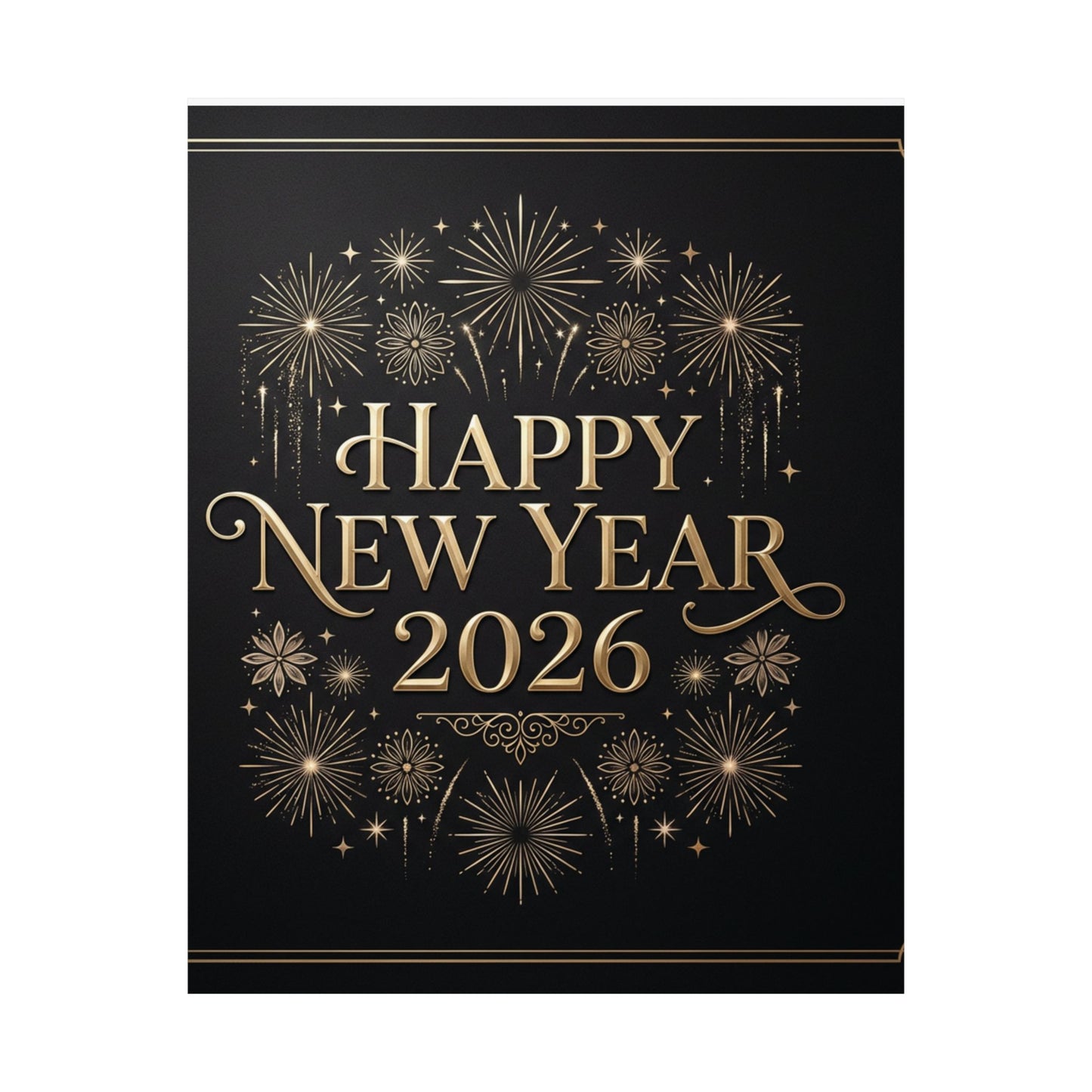 Happy New Year 2026 Matte Vertical Poster — Gold Fireworks Celebration Print