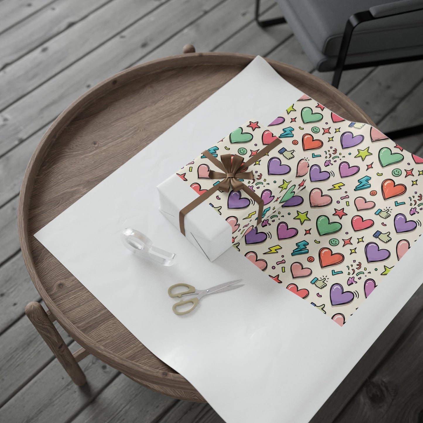 Heart Pattern Wrapping Paper — Colorful Doodle Hearts Gift Wrap for Valentine’s Day, Birthdays & Anniversaries
