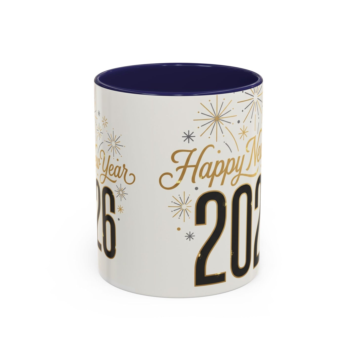 Happy New Year 2026 Accent Coffee Mug — Festive Sparkle 11/15oz