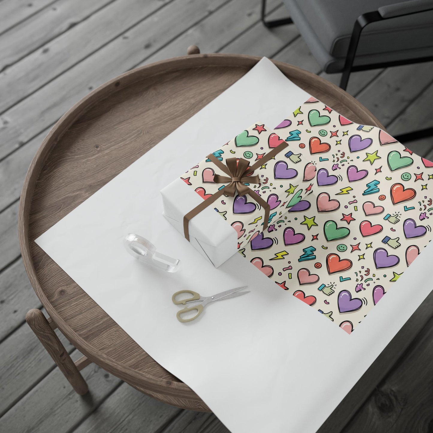 Heart Pattern Wrapping Paper — Colorful Doodle Hearts Gift Wrap for Valentine’s Day, Birthdays & Anniversaries