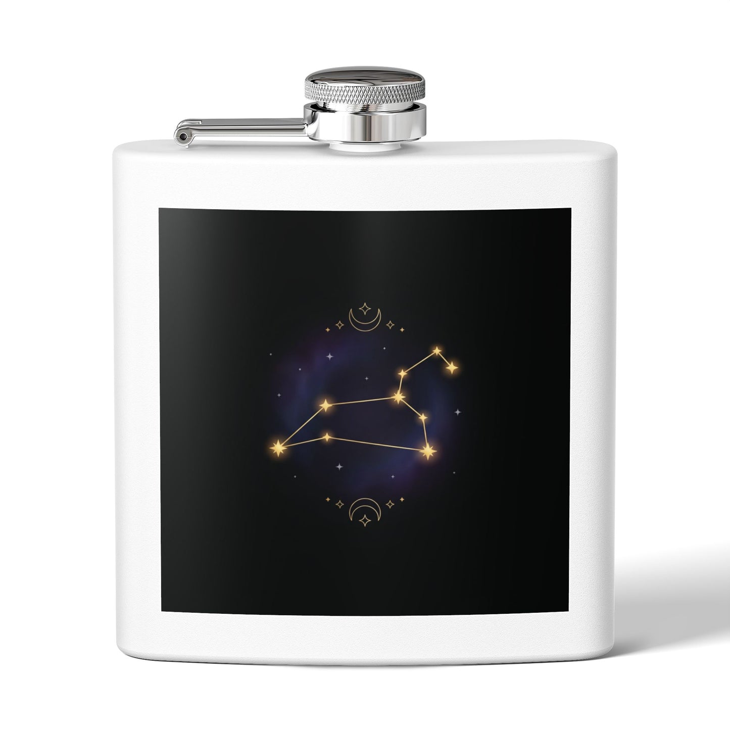 Leo Constellation Stainless Steel Flask — 6oz Zodiac Night Sky Design
