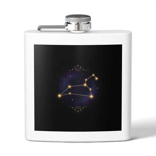 Leo Constellation Stainless Steel Flask — 6oz Zodiac Night Sky Design
