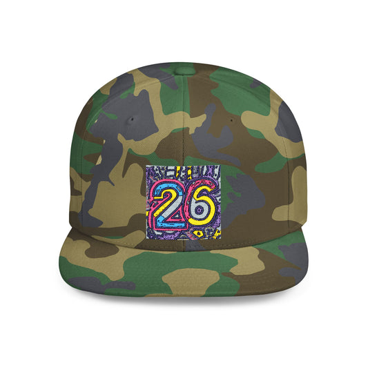 Camouflage Flat Bill Snapback Hat – Colorful ‘26’ Design