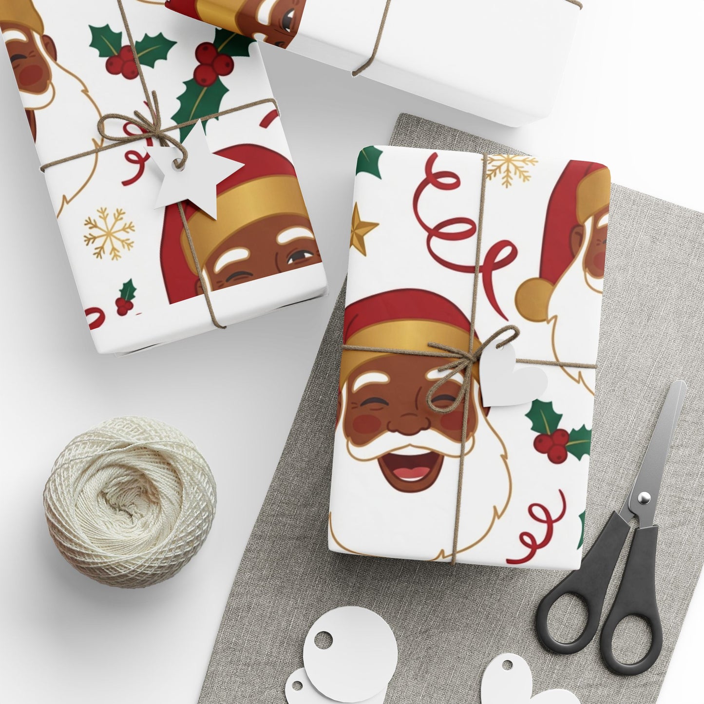 Black Santa Claus Wrapping Paper - Festive Holiday Gift Wrap with Holly & Ribbons