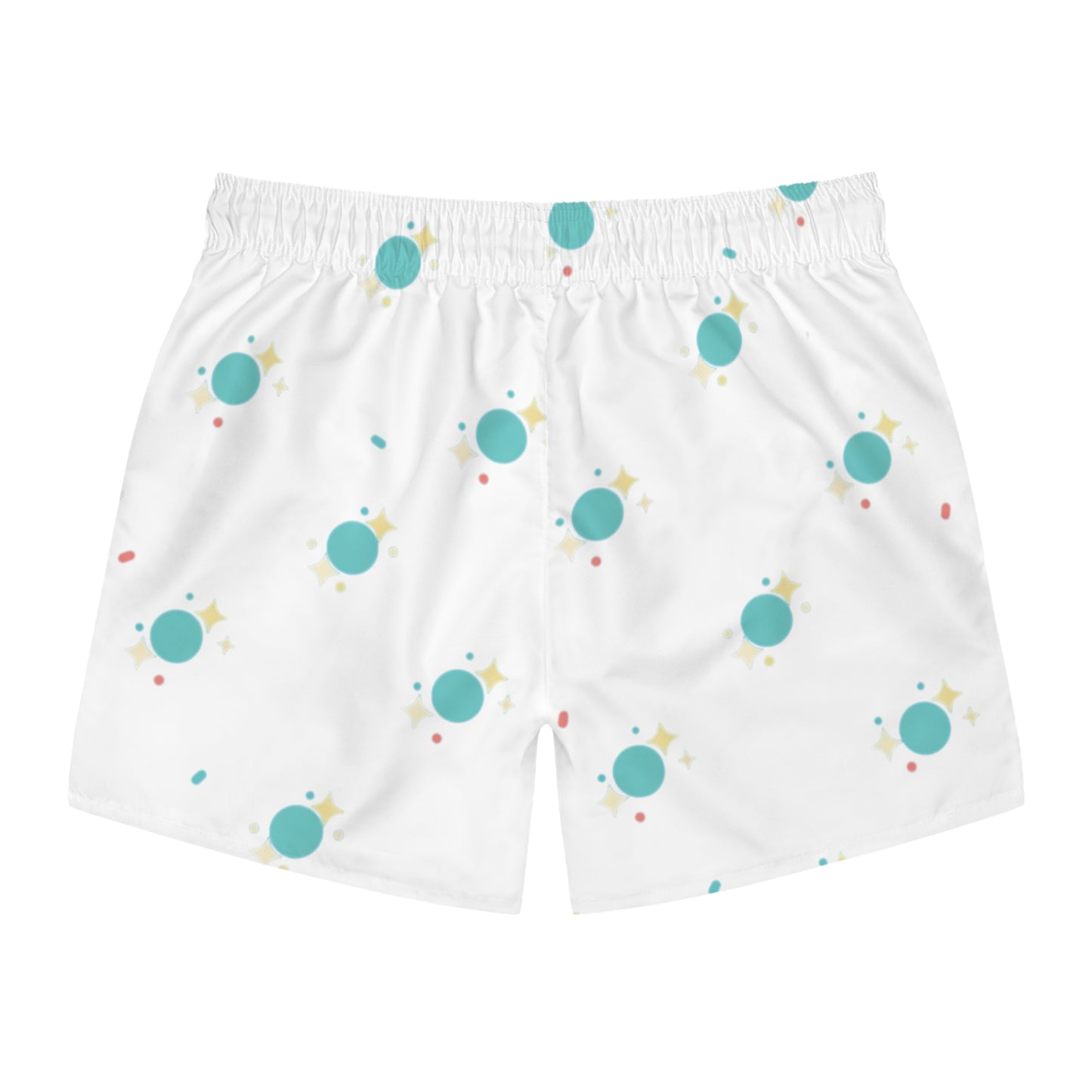 Planet Dot Pattern Swim Trunks — Retro Teal Space Print