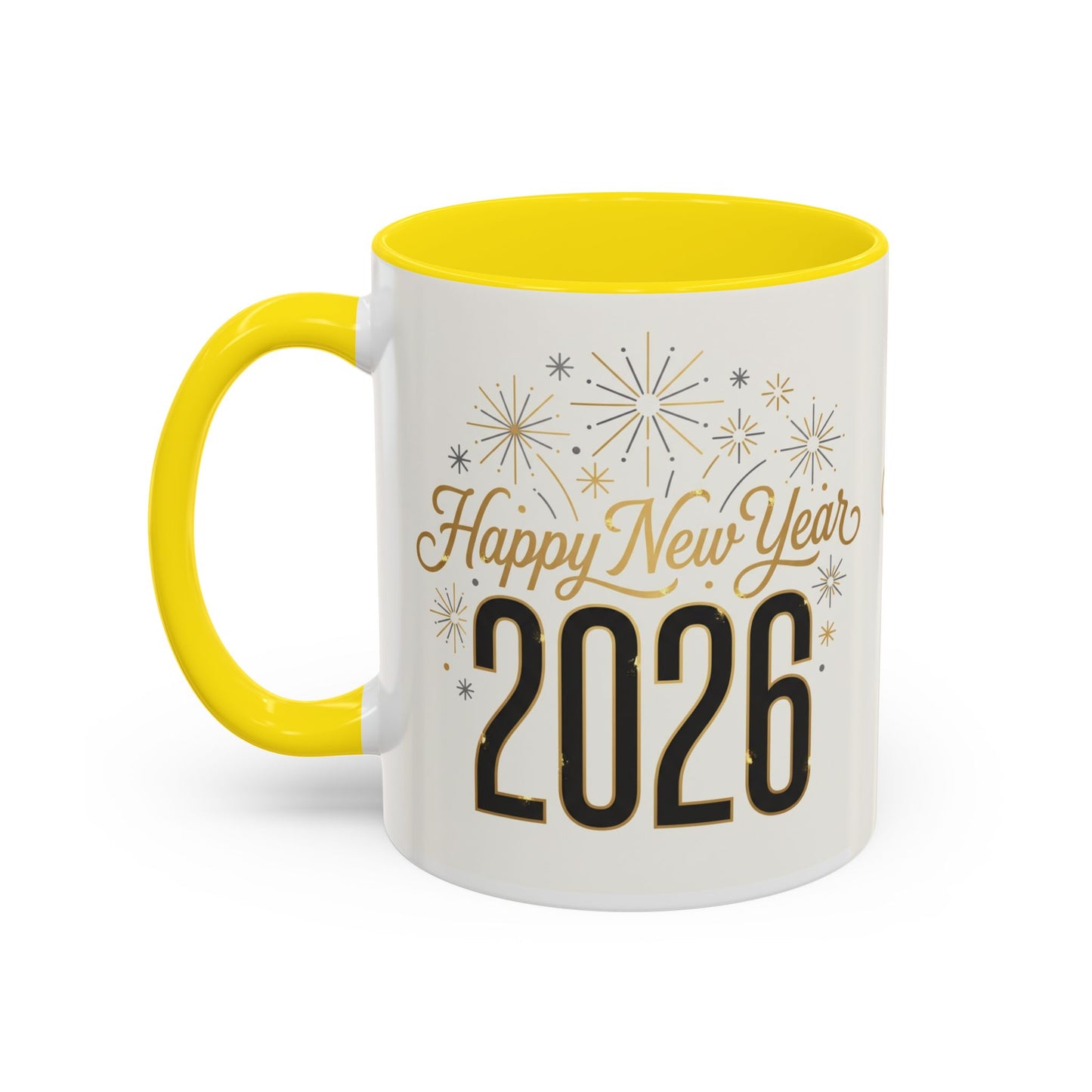 Happy New Year 2026 Accent Coffee Mug — Festive Sparkle 11/15oz