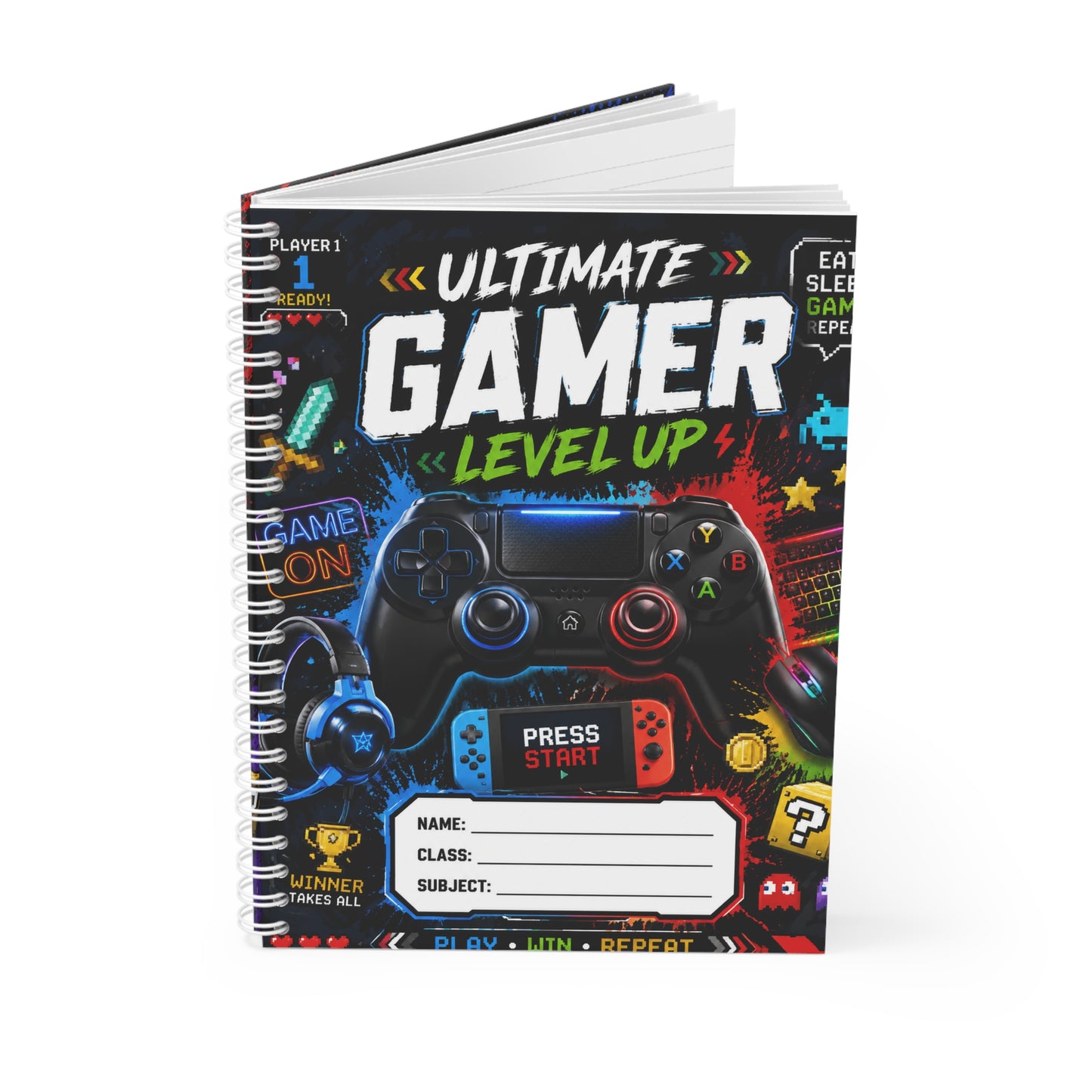 Gamer Spiral Notebook — "Ultimate Gamer Level Up" School Note Book