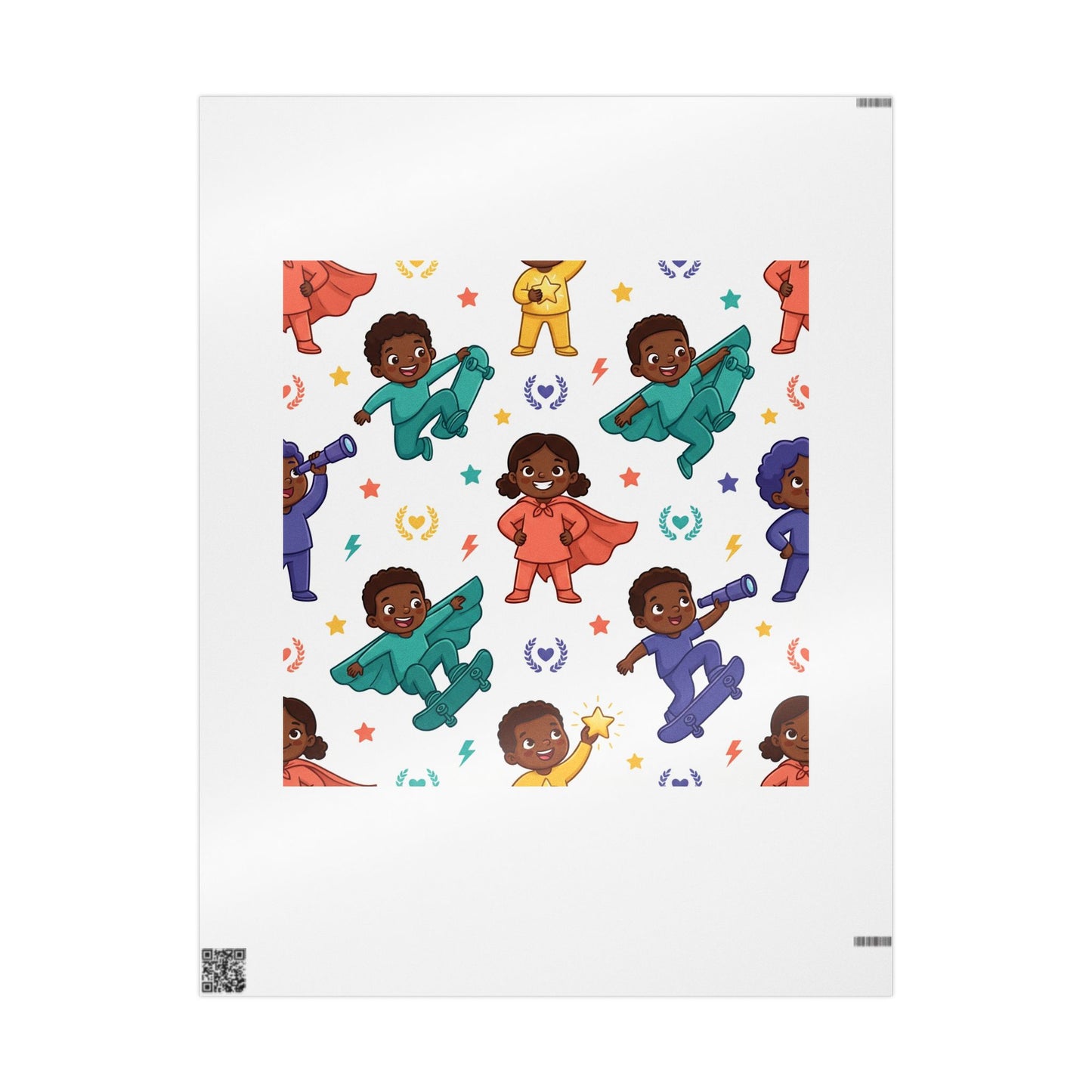 Superhero Kids Wrapping Paper — Diverse Cartoon Kids in Capes Gift Wrap