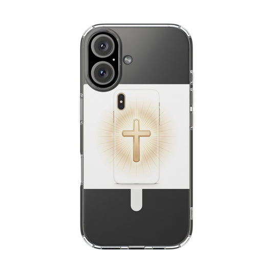 Clear Magnetic Phone Case — Gold Radiant Cross Design