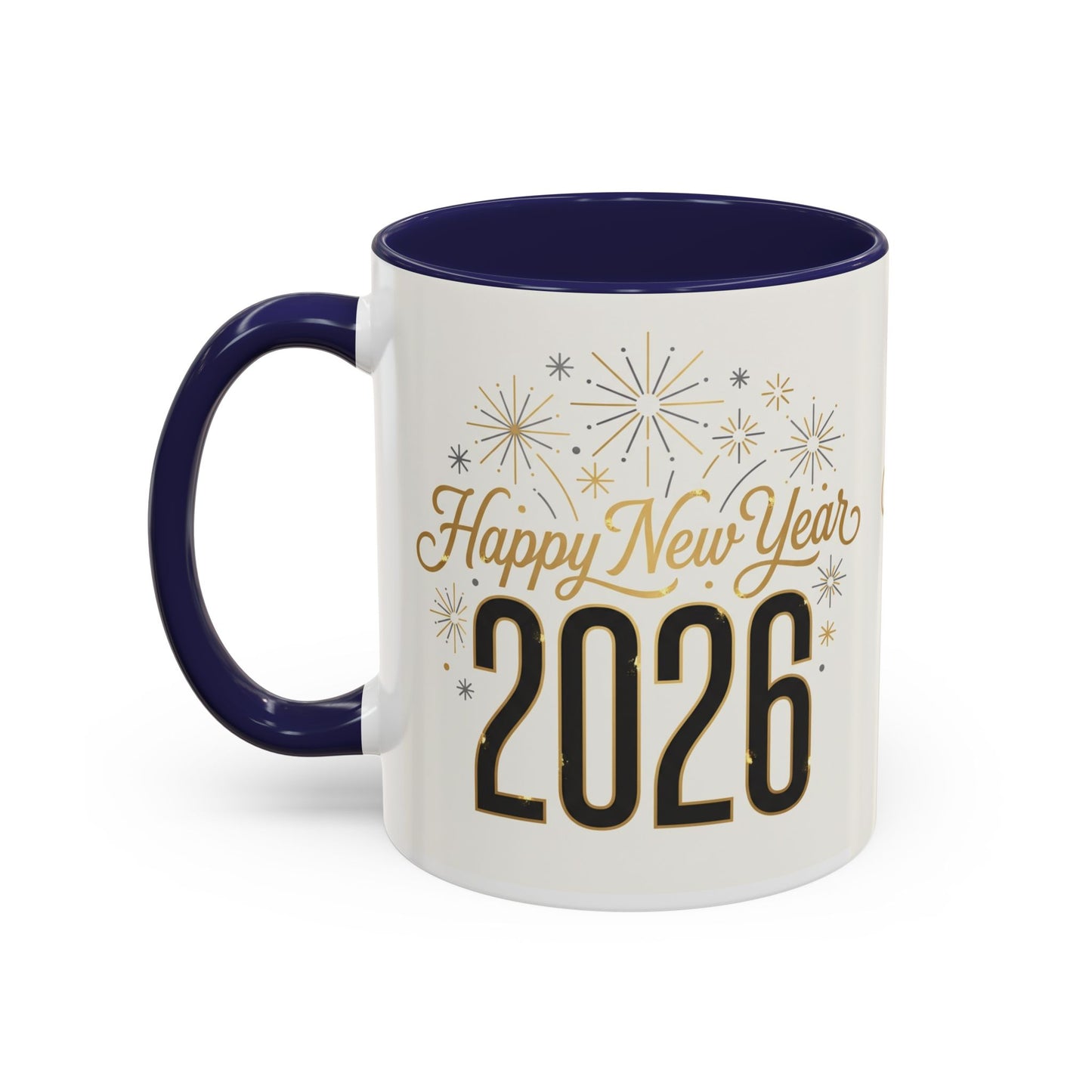Happy New Year 2026 Accent Coffee Mug — Festive Sparkle 11/15oz