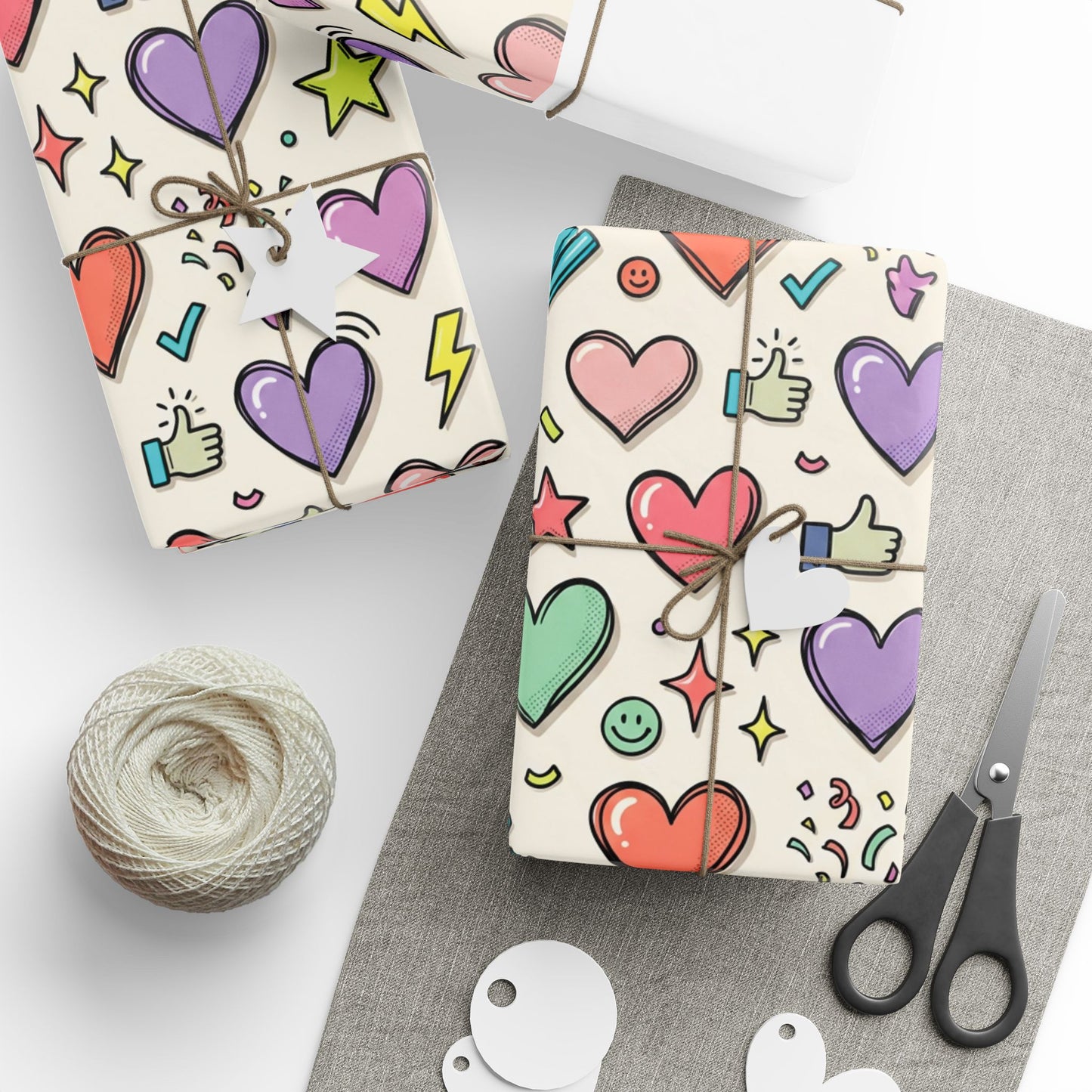 Heart Pattern Wrapping Paper — Colorful Doodle Hearts Gift Wrap for Valentine’s Day, Birthdays & Anniversaries