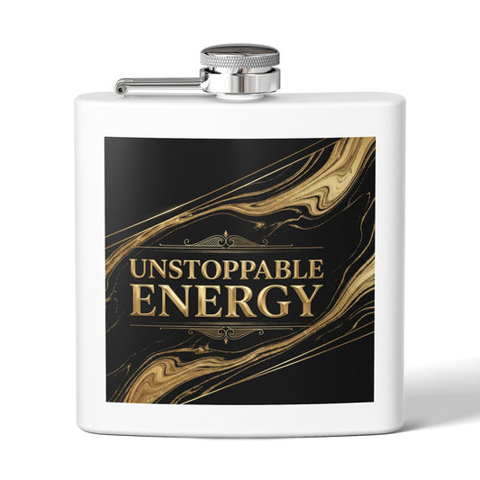 Flask — "Unstoppable Energy" Gold Marble Stainless Steel 6oz
