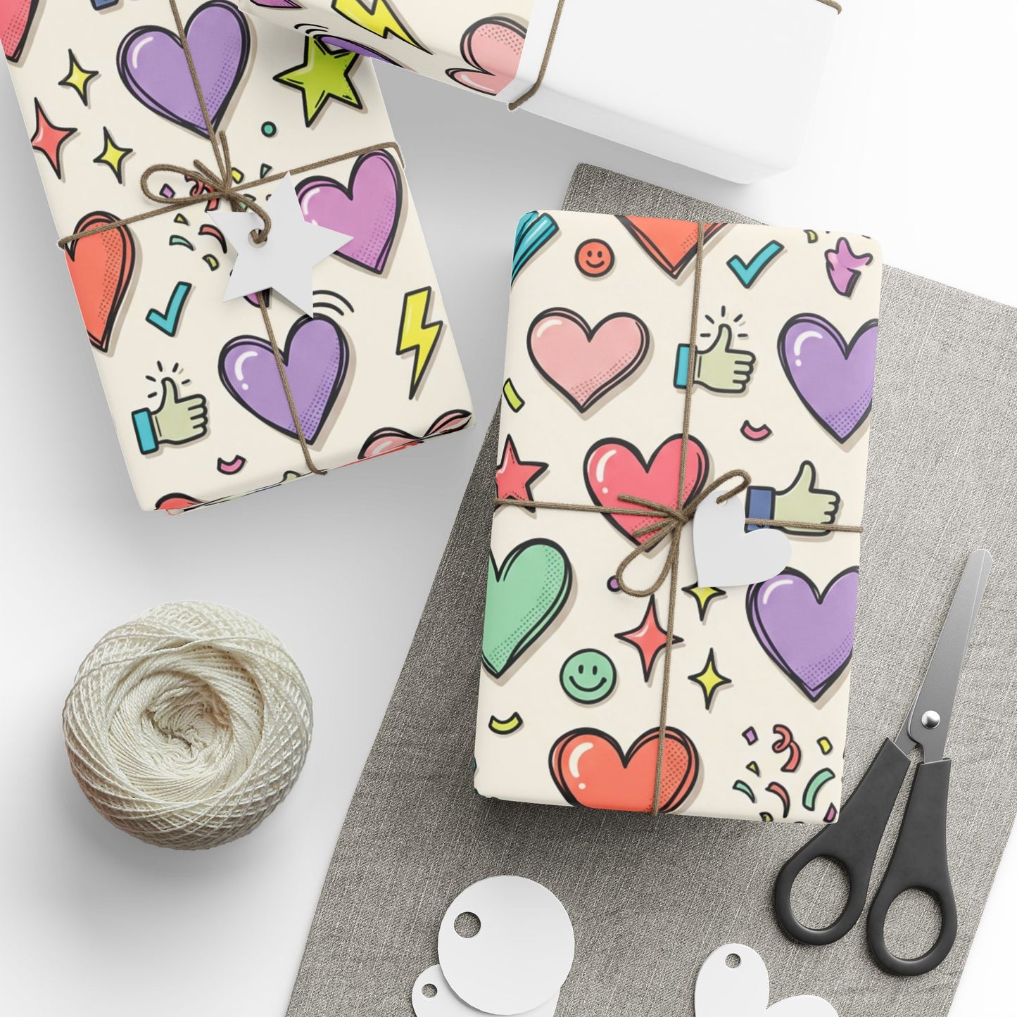 Heart Pattern Wrapping Paper — Colorful Doodle Hearts Gift Wrap for Valentine’s Day, Birthdays & Anniversaries