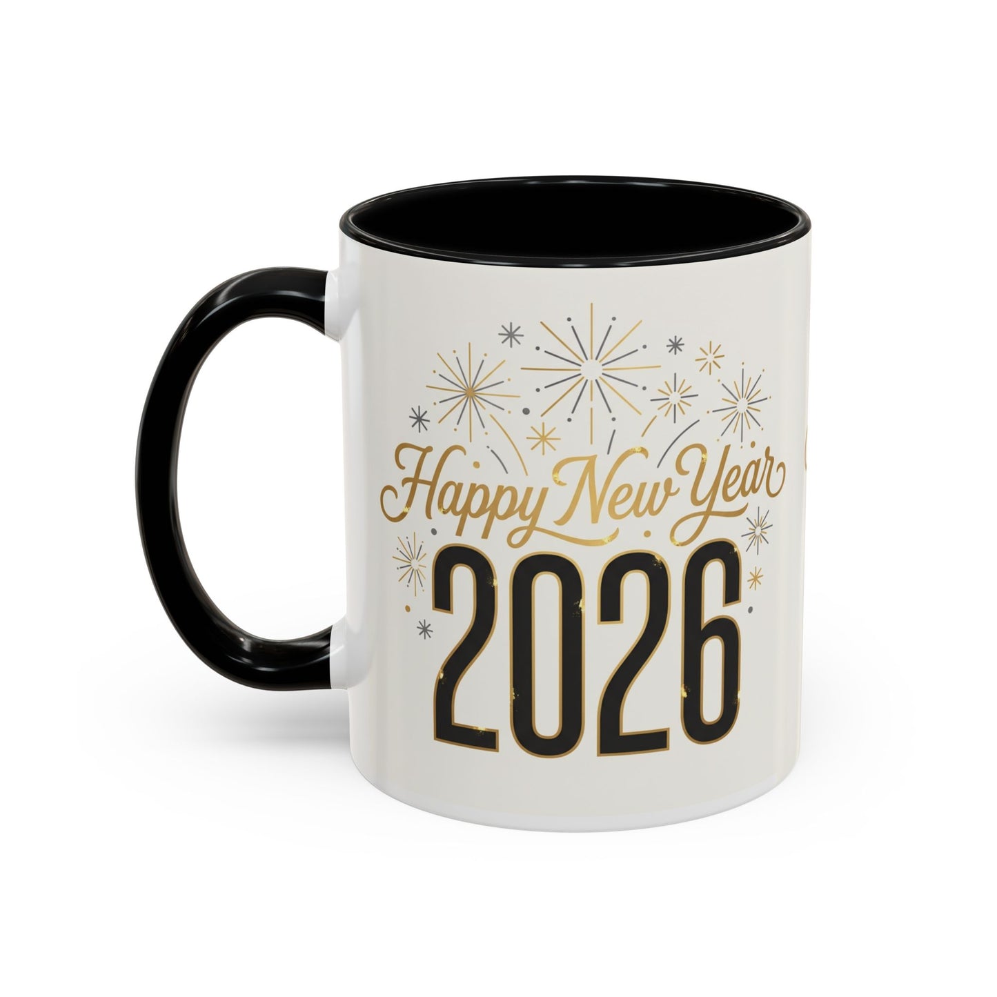 Happy New Year 2026 Accent Coffee Mug — Festive Sparkle 11/15oz