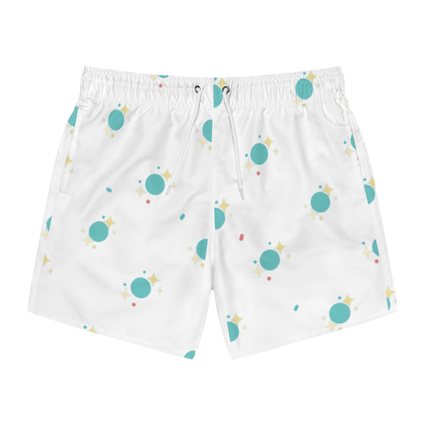 Planet Dot Pattern Swim Trunks — Retro Teal Space Print