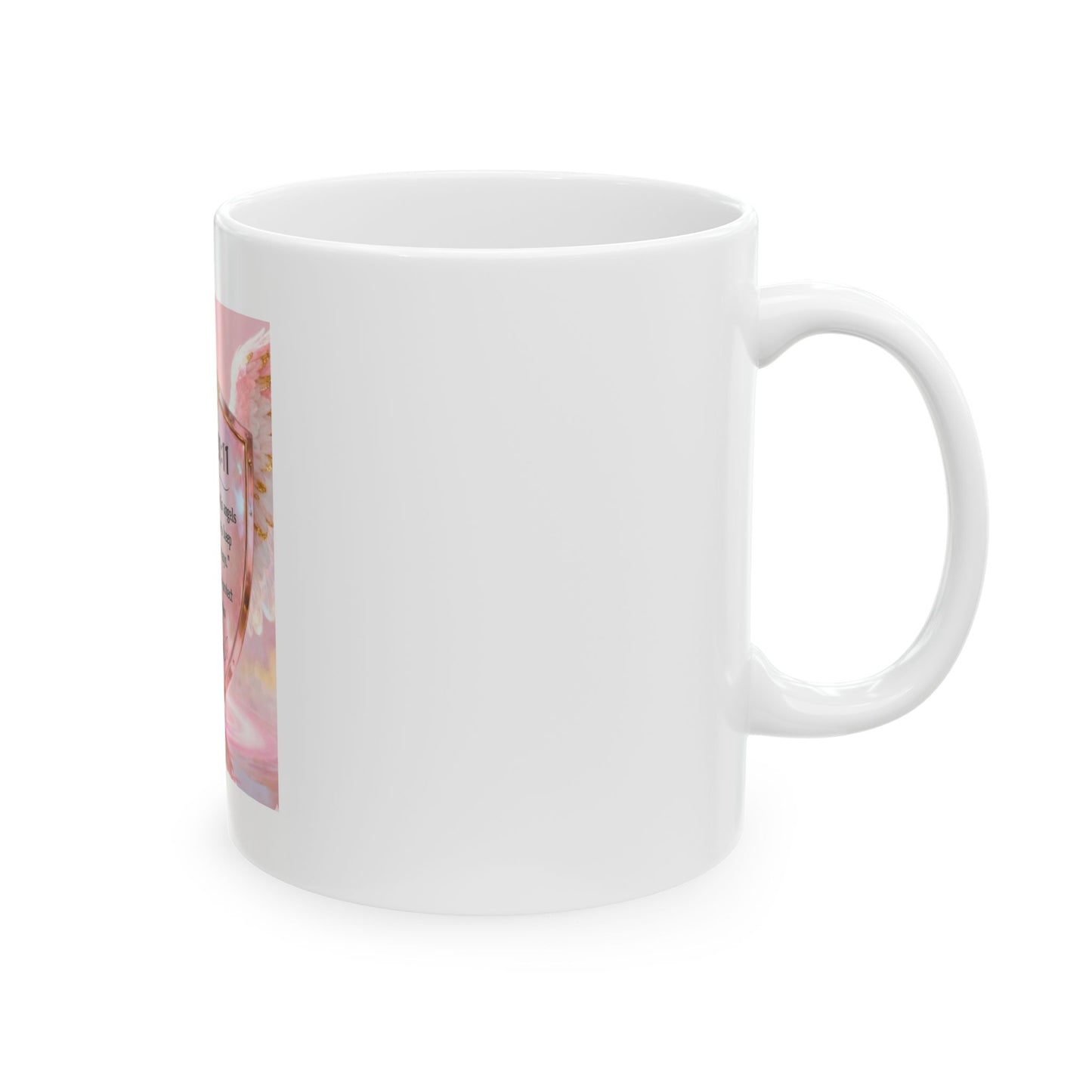 Angel Protection Ceramic Mug – Psalm 91:11 Inspirational Coffee Cup