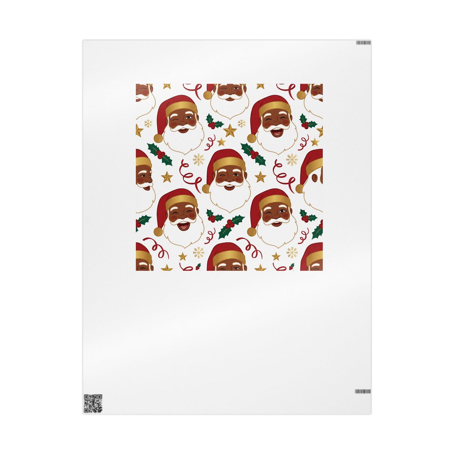 Black Santa Claus Wrapping Paper - Festive Holiday Gift Wrap with Holly & Ribbons