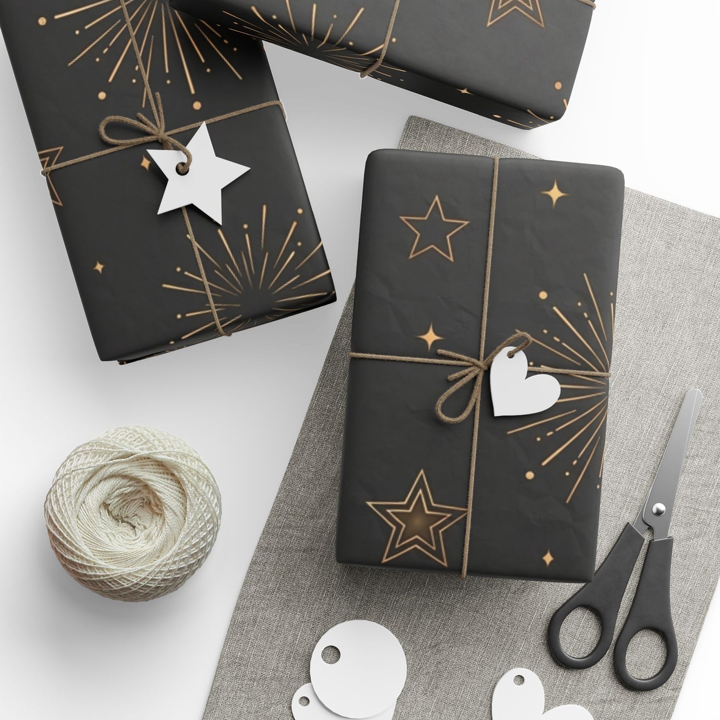 Black & Gold Starburst Wrapping Paper — Elegant Holiday Gift Wrap