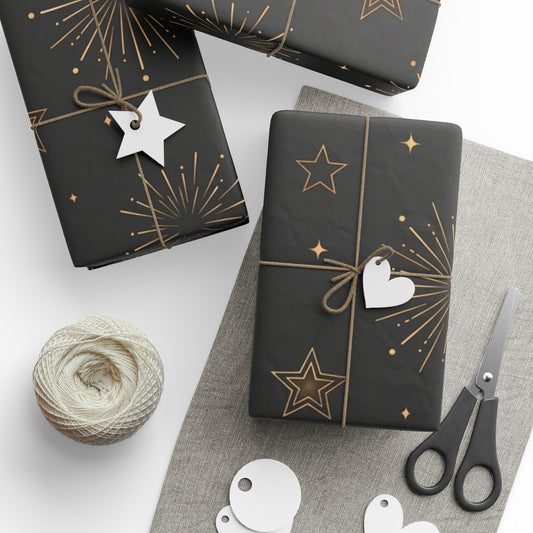 Black & Gold Starburst Wrapping Paper — Elegant Holiday Gift Wrap