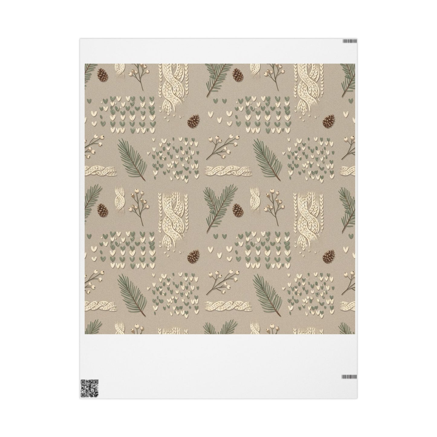 Neutral Winter Foliage Wrapping Paper — Pinecones & Knit Pattern Gift Wrap