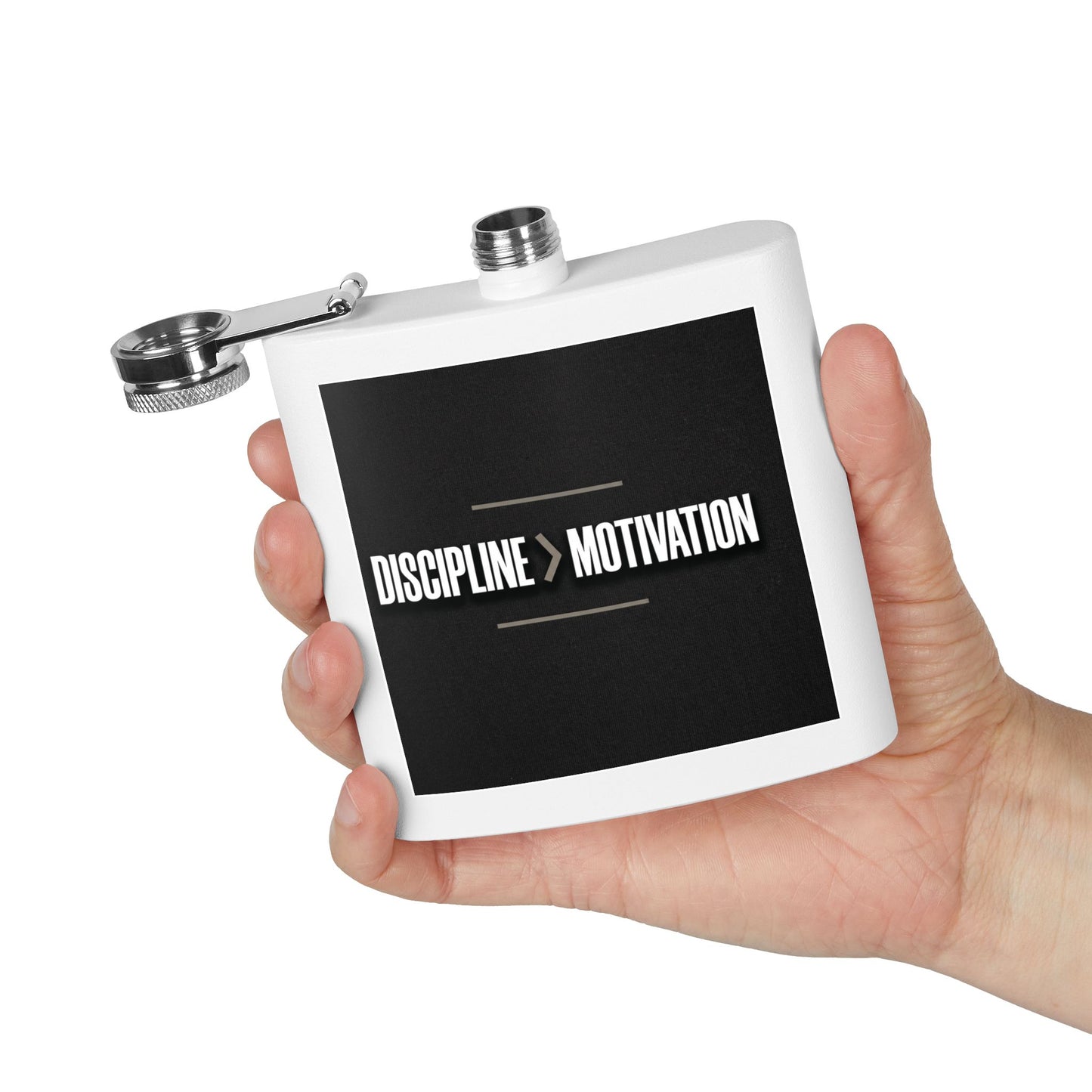 Flask — "Discipline > Motivation" Stainless Steel 6oz Hip Flask