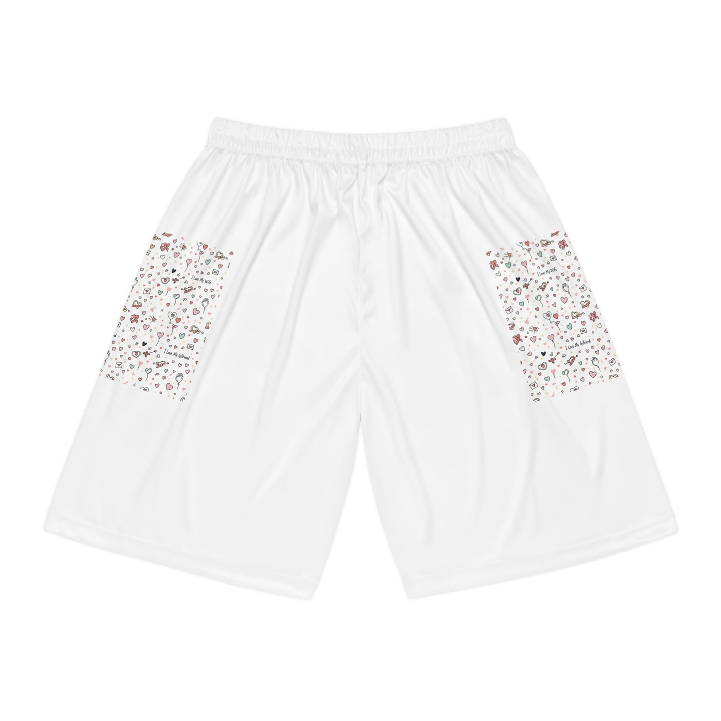 Basketball Shorts — White AOP Shorts with Confetti Pocket Panels