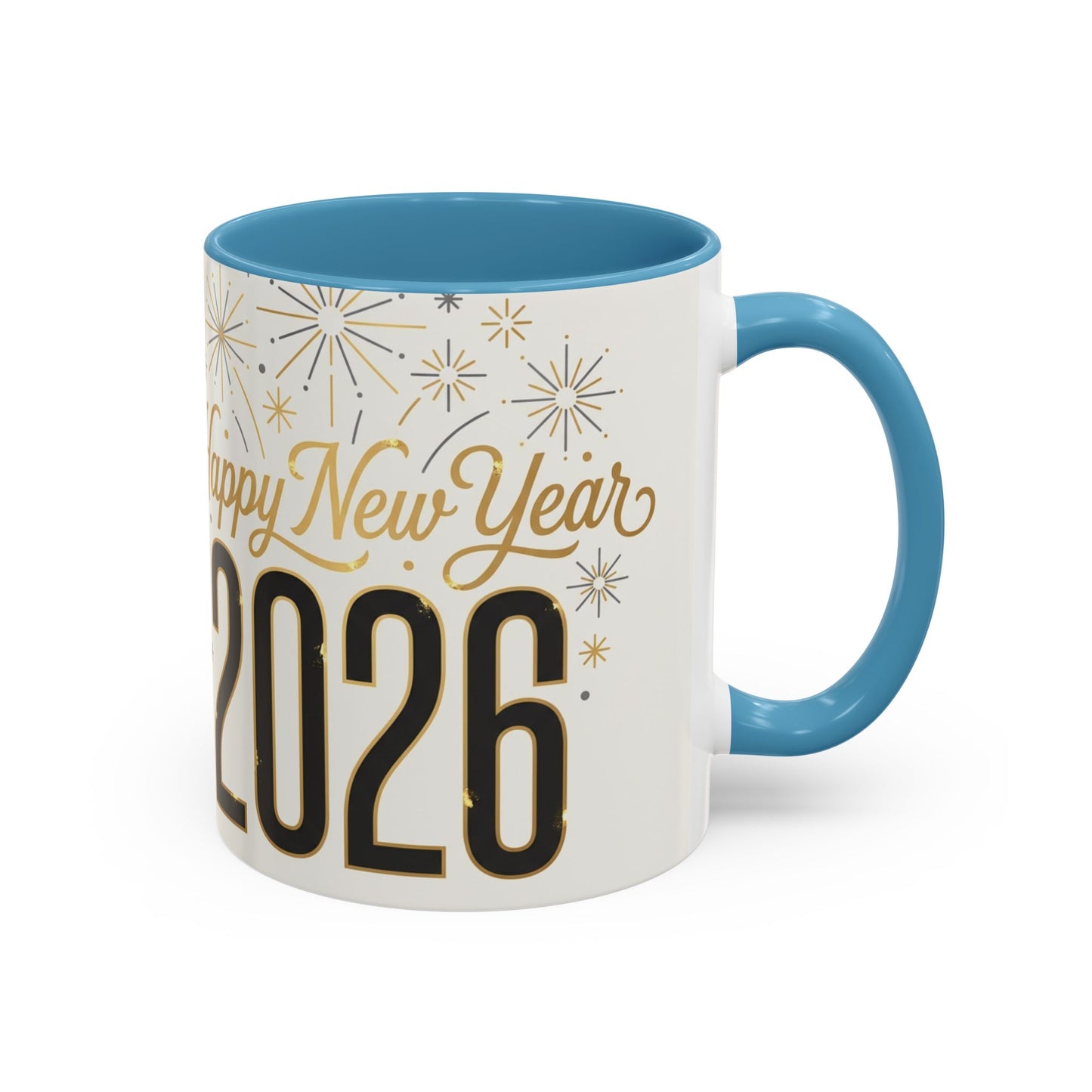 Happy New Year 2026 Accent Coffee Mug — Festive Sparkle 11/15oz