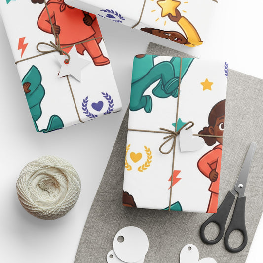 Superhero Kids Wrapping Paper — Diverse Cartoon Kids in Capes Gift Wrap