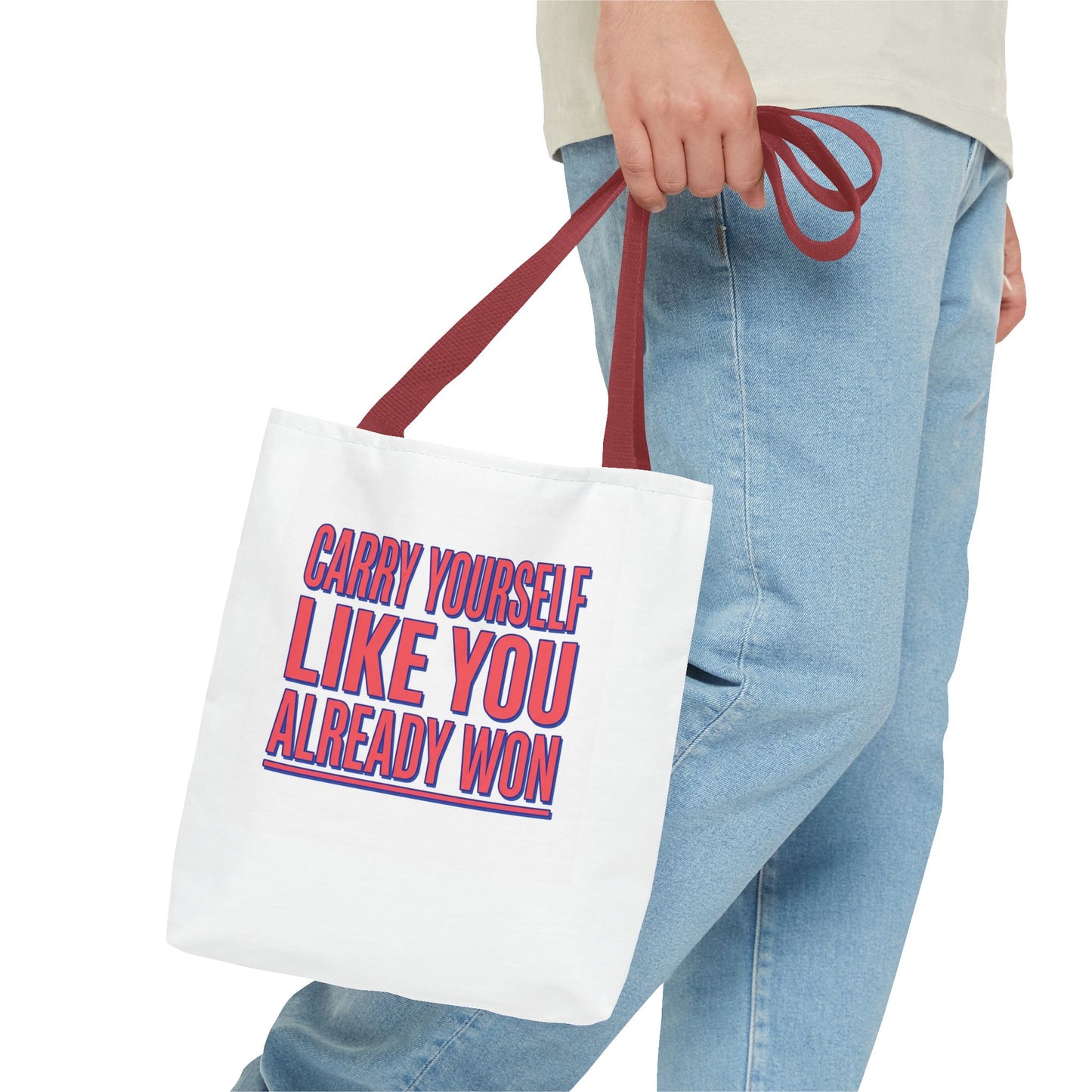 Motivational Tote Bag — "Carry Yourself Like You Already Won" Inspirational Canvas Tote
