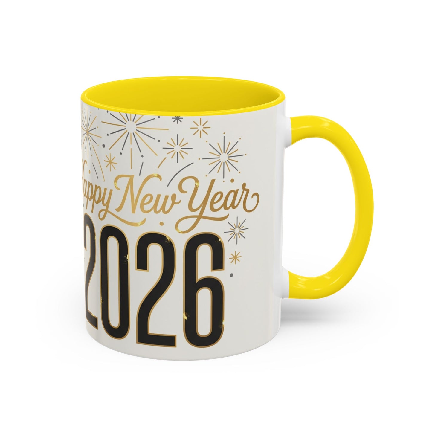 Happy New Year 2026 Accent Coffee Mug — Festive Sparkle 11/15oz
