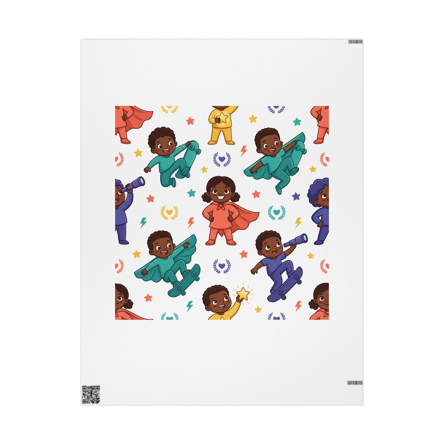 Superhero Kids Wrapping Paper — Diverse Cartoon Kids in Capes Gift Wrap